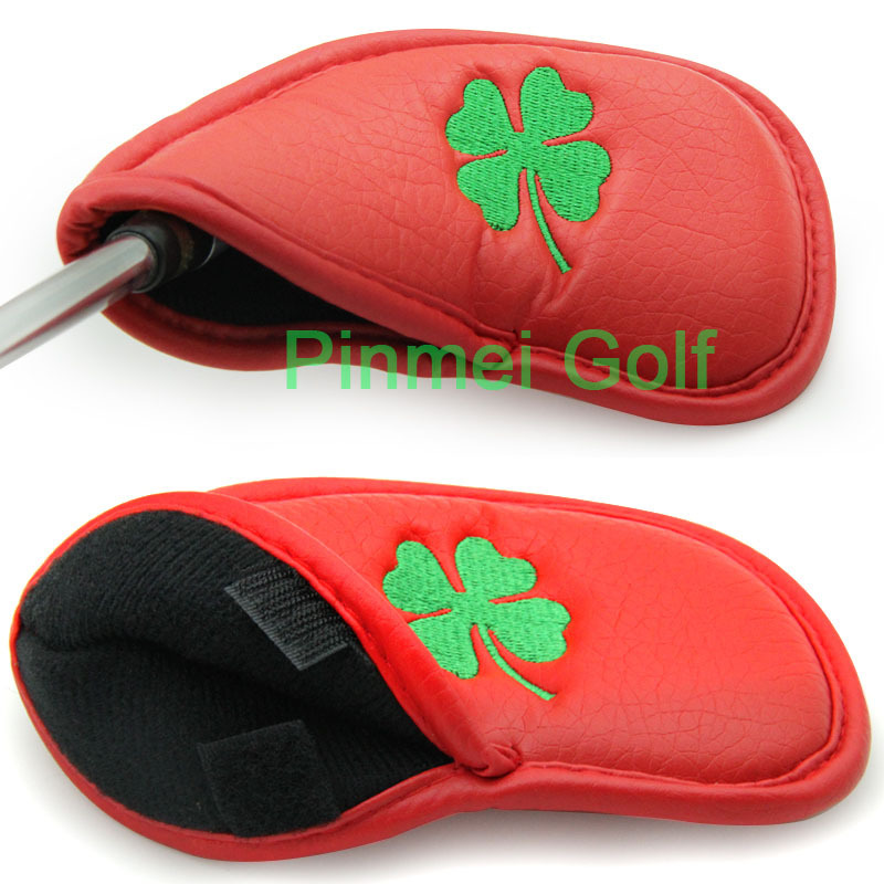 10   Ŭι   ̾   Ŭ  HeadCovers Ŀ/10x Red CLOVER Golf Leather Iron Head Covers Golf HeadCovers for Golf Club